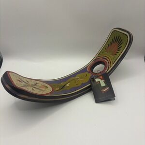 Mopa Mopa Barniz de Pasto Hand Painted Curved Wood Wine Bottle Holder Colombia